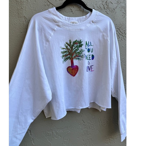 Wet Cat NEW Womens Cropped Cozy Cottagecore All You Need Is Love Sweatshirt - Picture 8 of 9